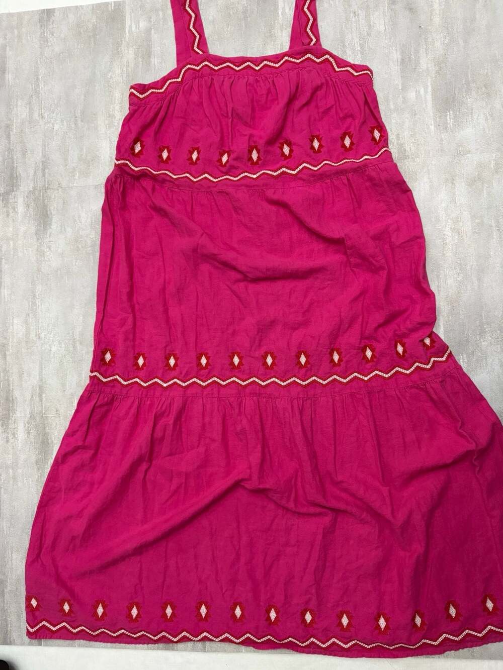 LOFT Pink Embroidered Tiered Square Neck Midi Dress